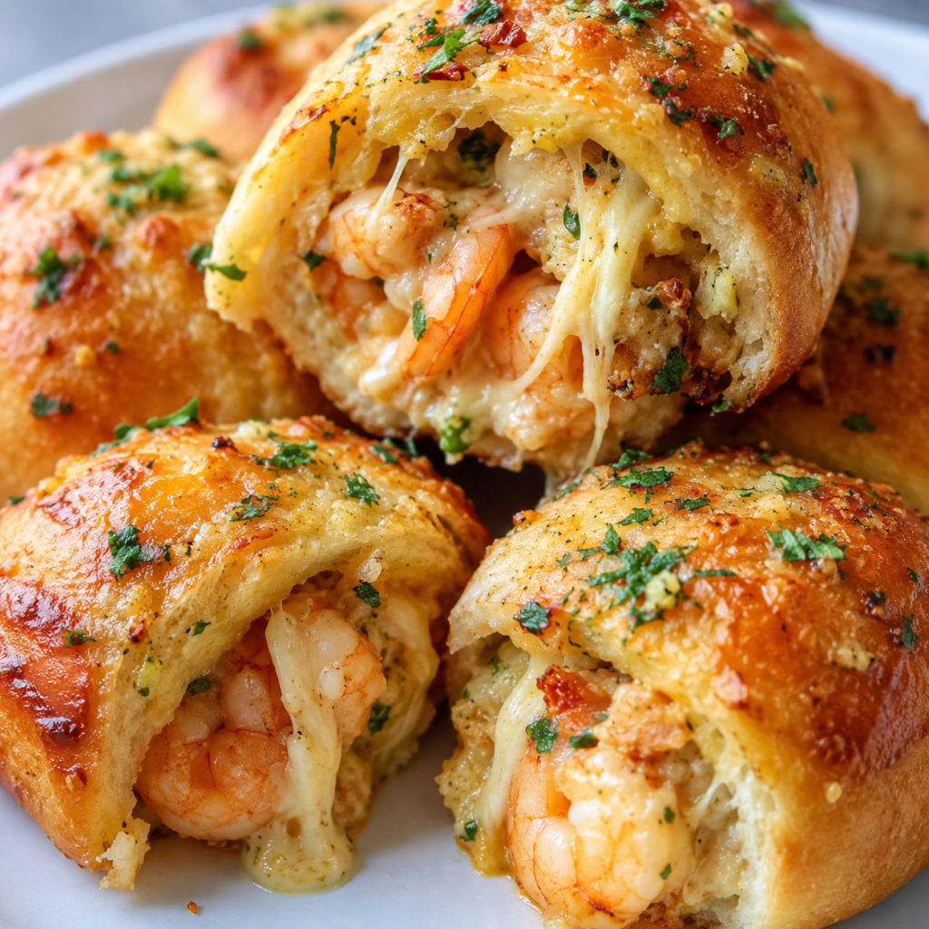 crabby shrimp stuffed garlic bread bombs recipe