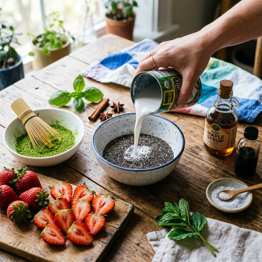 Strawberry Matcha Chia Pudding Recipe