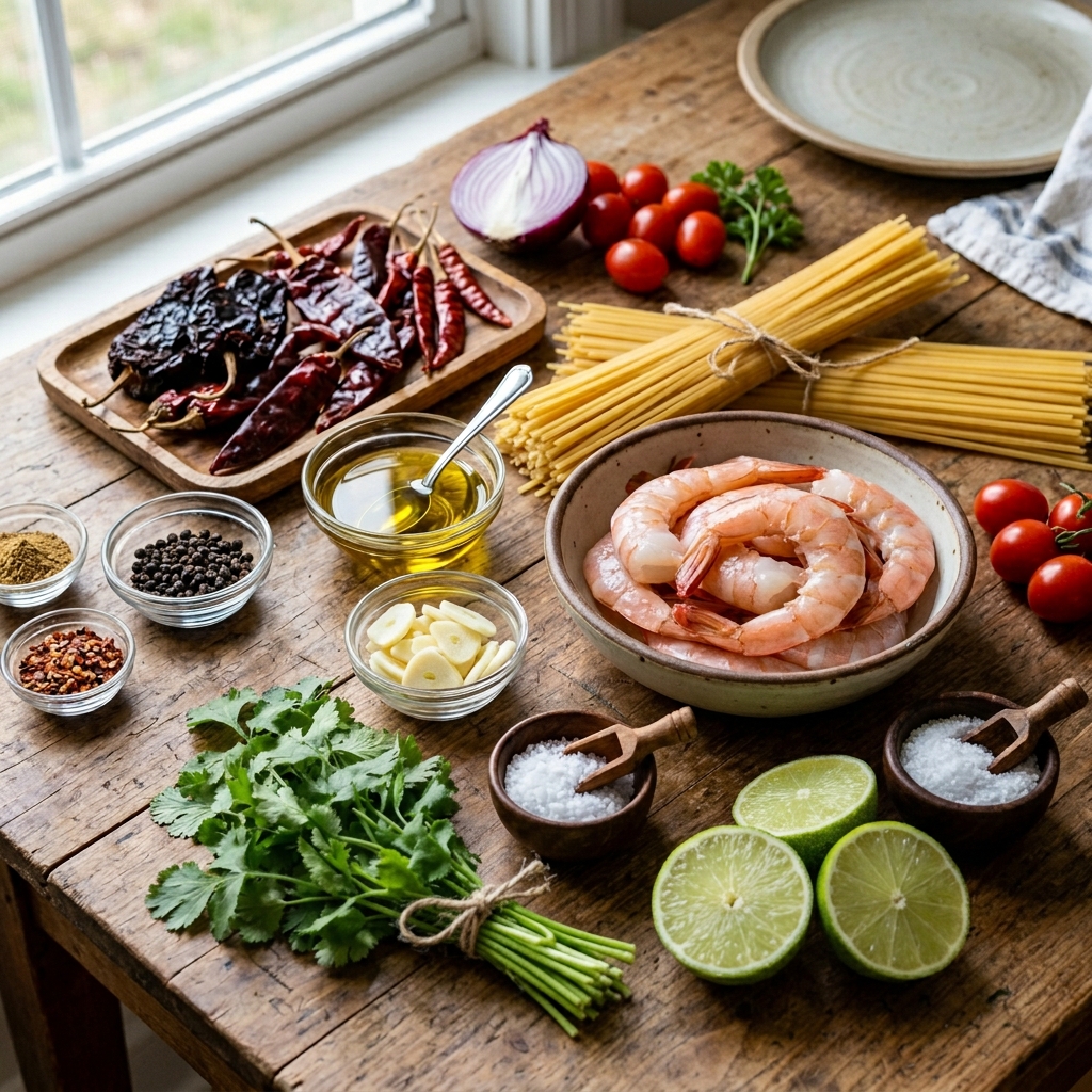 Salsa Macha Pasta With Shrimp recipe