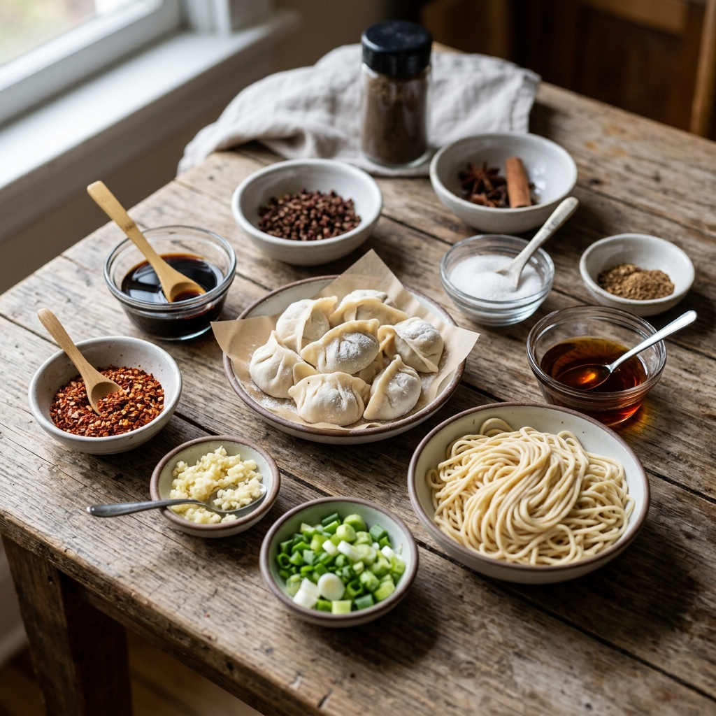 Chile Oil Dumplings With Noodles recipe