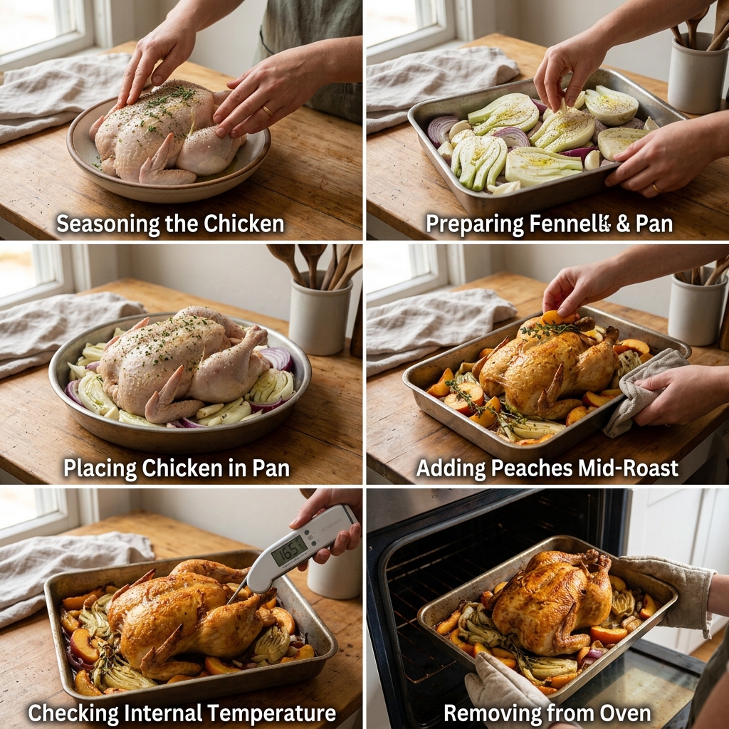 Roasted Chicken With Fennel and Peaches recipe
