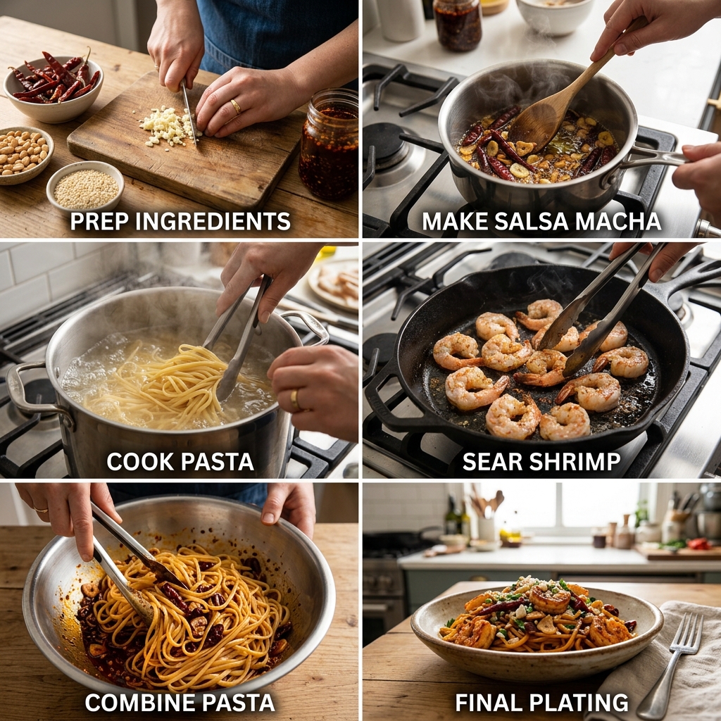 Salsa Macha Pasta With Shrimp recipe