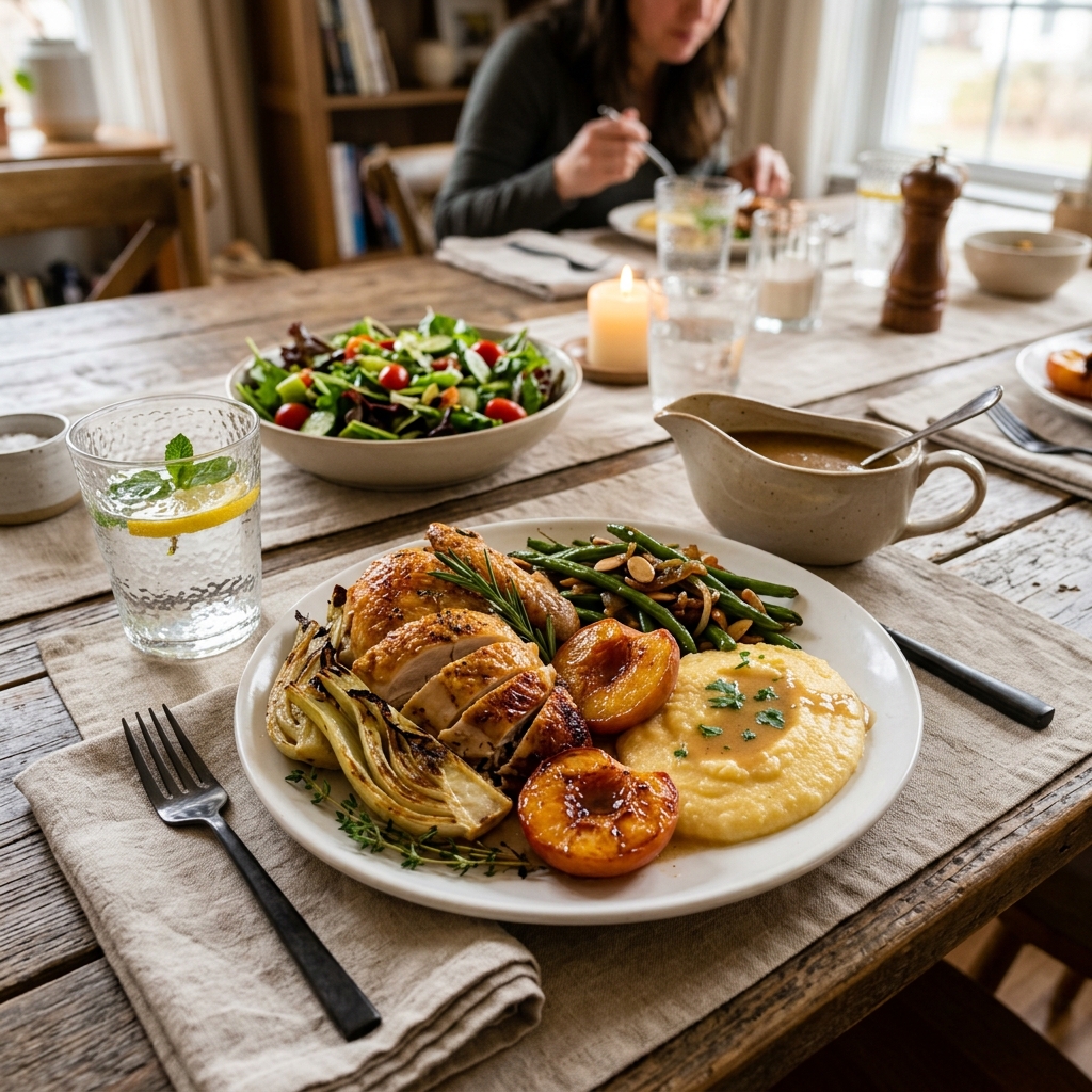 Roasted Chicken With Fennel and Peaches recipe