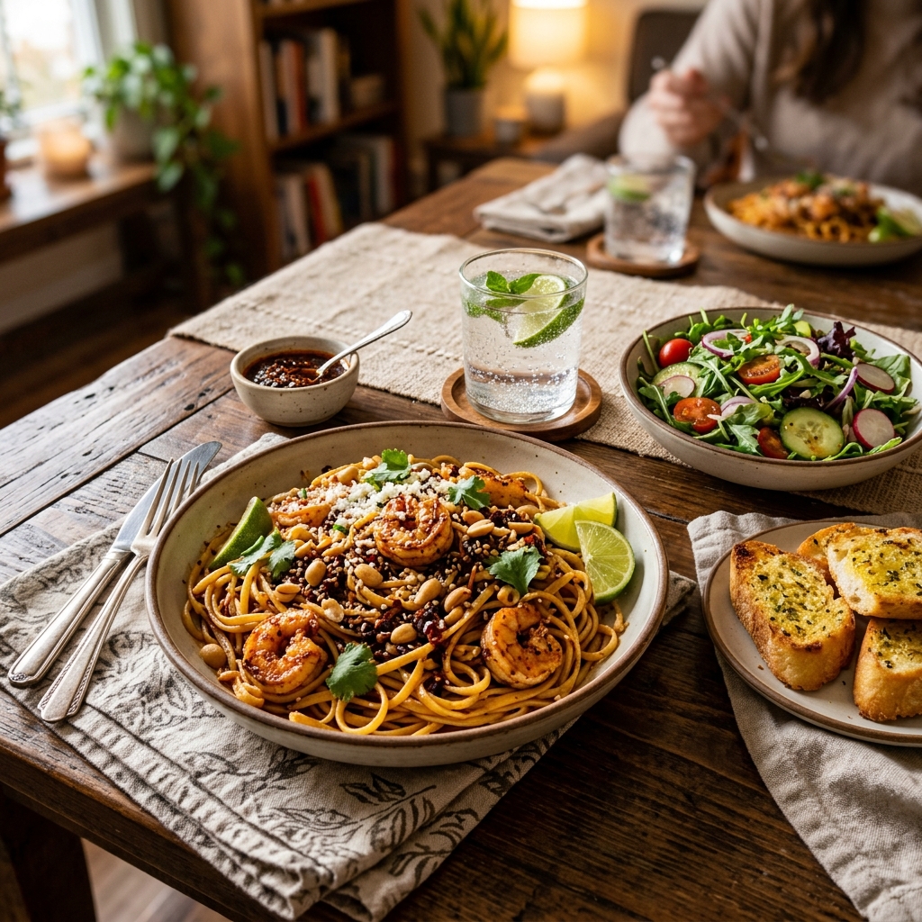 Salsa Macha Pasta With Shrimp recipe